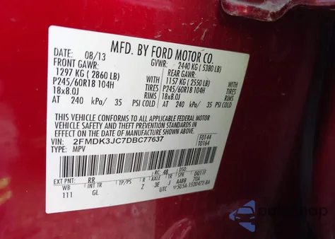 2013 Ford Edge Sel from USA, damaged, VIN 2FMDK3JC7DBC77637
